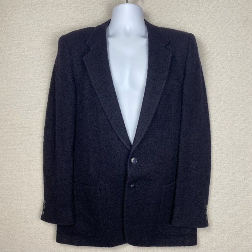 Vtg Augustus‎ Sport Coat Mens 38L Black Boucle Blazer Quiet Luxury Old Money